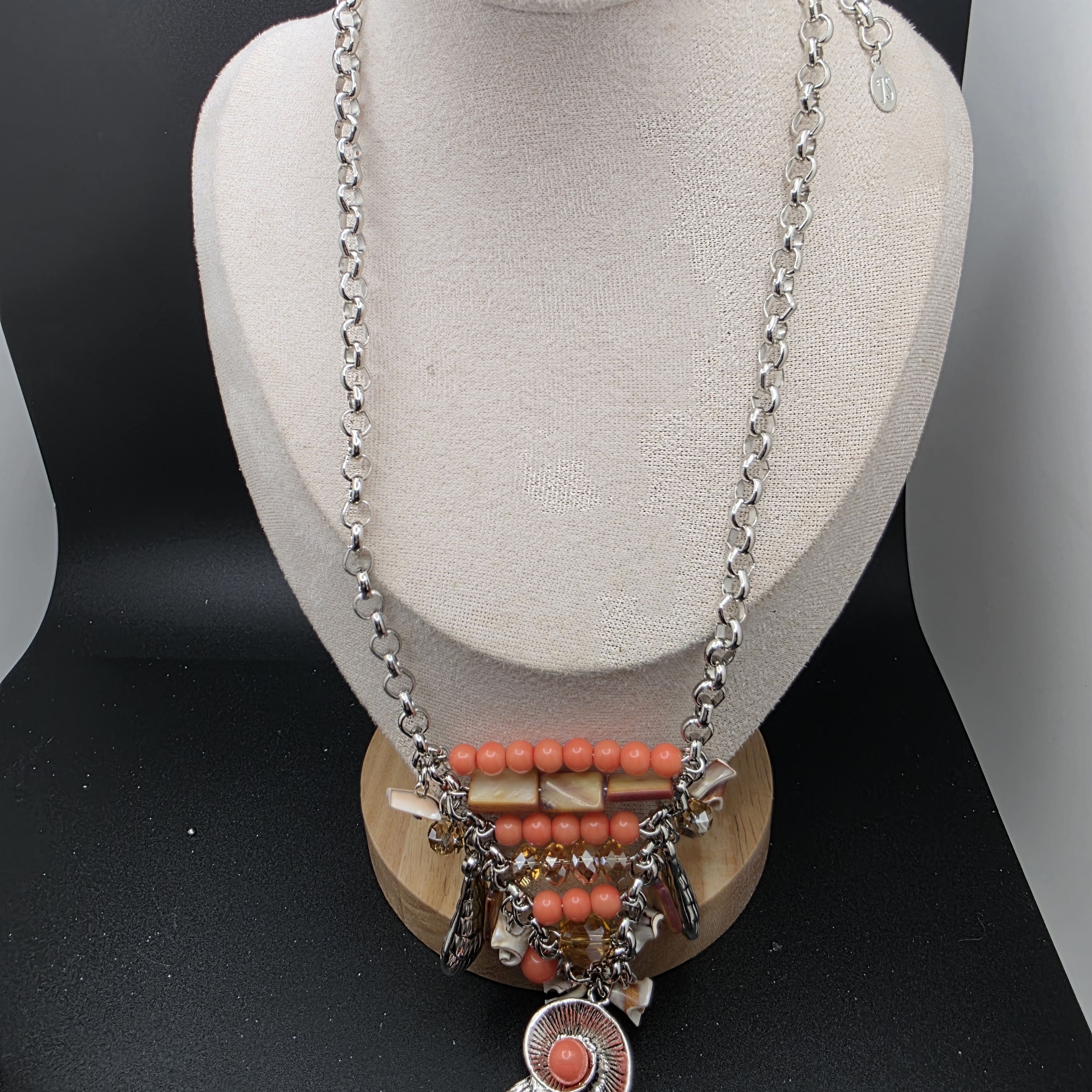 Chic Silver And Orange Pendant Necklace